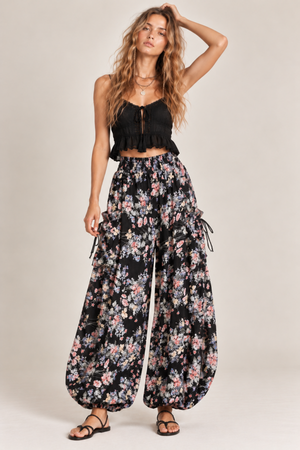 KRP8507-1P / Jade By Jane<br/>FLORAL PRINT BOHEMIAN BALLOON PANTS