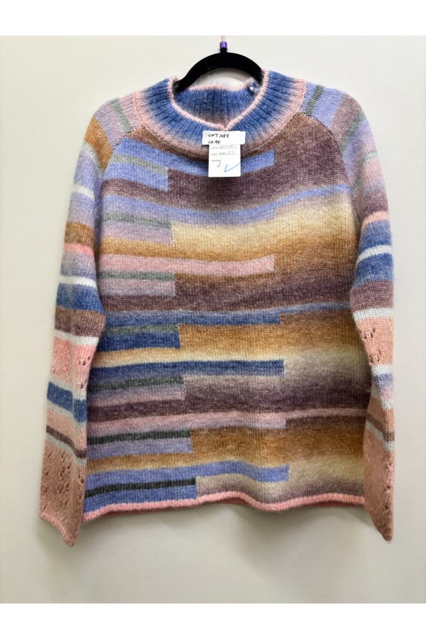 SWT1087 / Jade By Jane<br/>MULTI COLOR STRIPED RAGLAN KNIT SWEATER