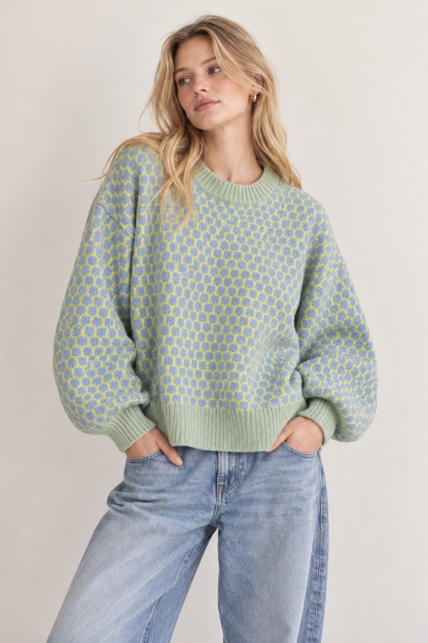 SWT1283 / Jade By Jane<br/>TEXTURED CHECK KNIT SWEATER