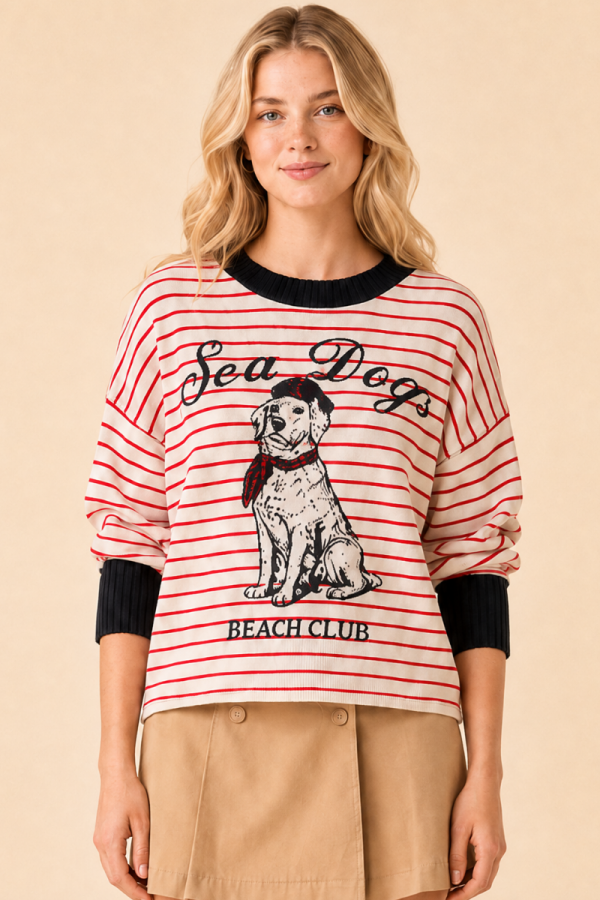 SWT1465 / Jade By Jane<br/>SEA DOGS STRIPED KNIT SWEATER