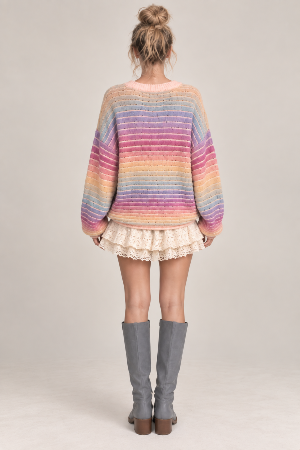 SWT1516P / Jade By Jane<br/>PASTEL STRIPE OPEN KNIT SWEATER