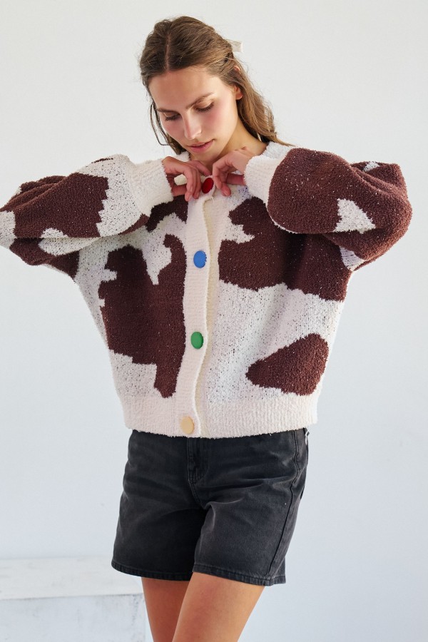 SWT1525P / Jade By Jane<br/>PLUS SIZE DESCRIPTION ABSTRACT PATTERN BUTTON CARDIGAN