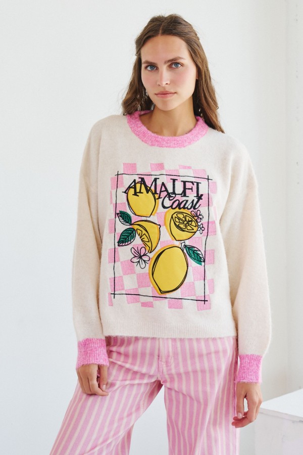 SWT1539P / Jade By Jane<br/>PLUS SIZE LEMON CHECKER GRAPHIC SWEATER