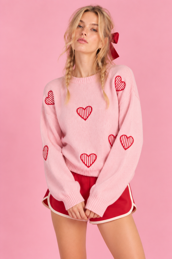 SWT1545P / Jade By Jane<br/>PLUS SIZE HEART EMBROIDERED SWEATER