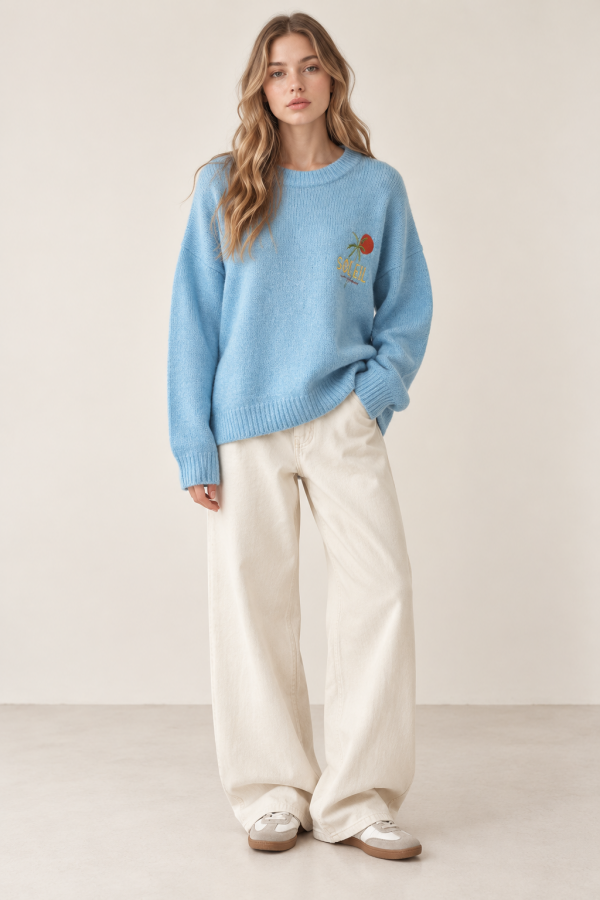 SWT1554 / Jade By Jane<br/>SOLEIL EMBROIDERED FUZZY KNIT SWEATER