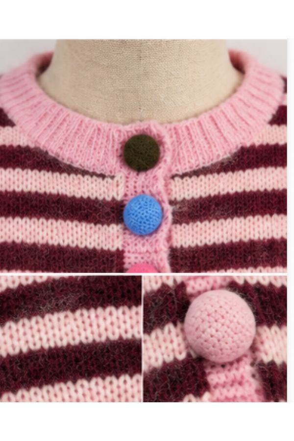 SWT1567 / Jade By Jane<br/>MULTI COLOR BUTTON STRIPED KNIT TOP
