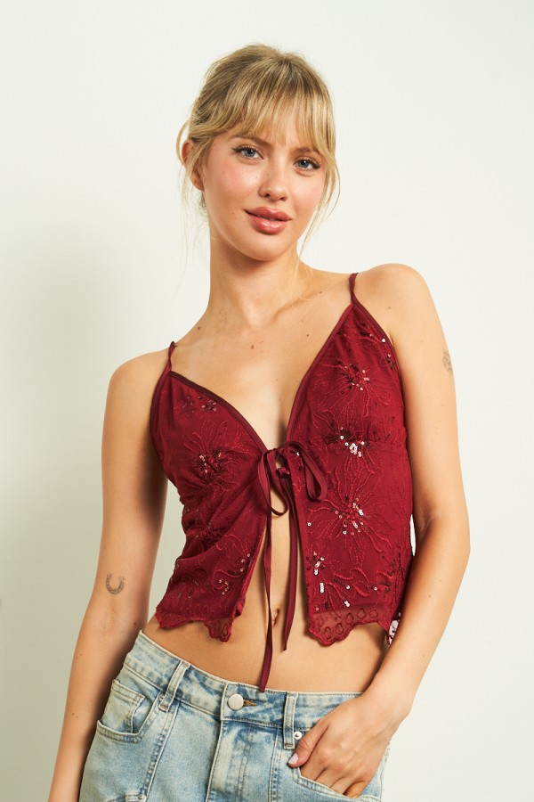 11260 / ANWND<br/>Embroidered Tie-Front Cami Top