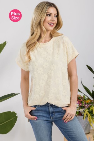 CT43895A-PL / Celeste Design<br/>PLUS DAISY FLORAL TOP WITH SHORT SLEEVES